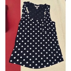 Y2K‎ Banana Republic Navy Blue White Polka Dot Racerback Tank Top  Womens Medium